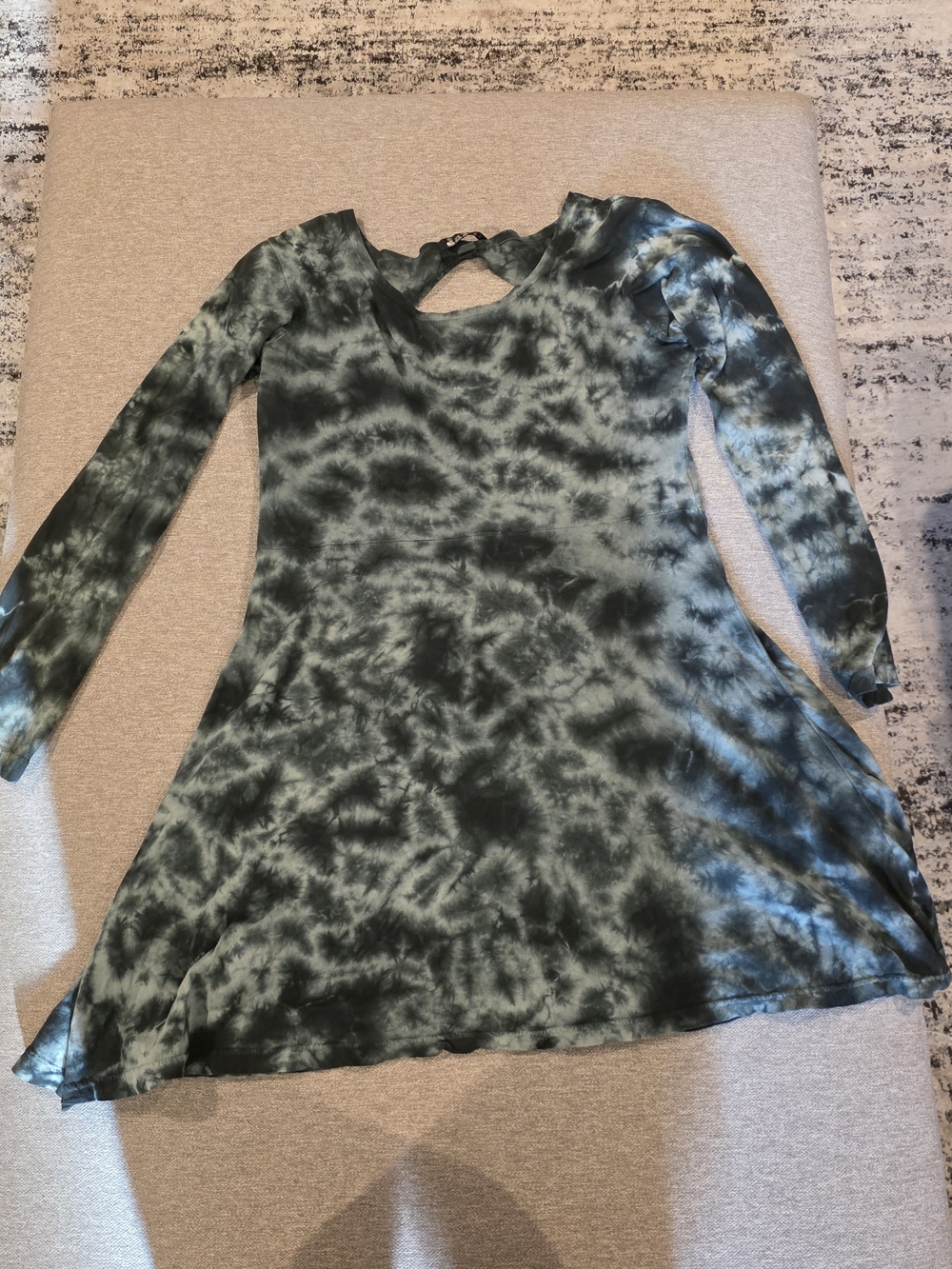 Tie-Dye Long Sleeve A-Line Dress in Charcoal and Gray